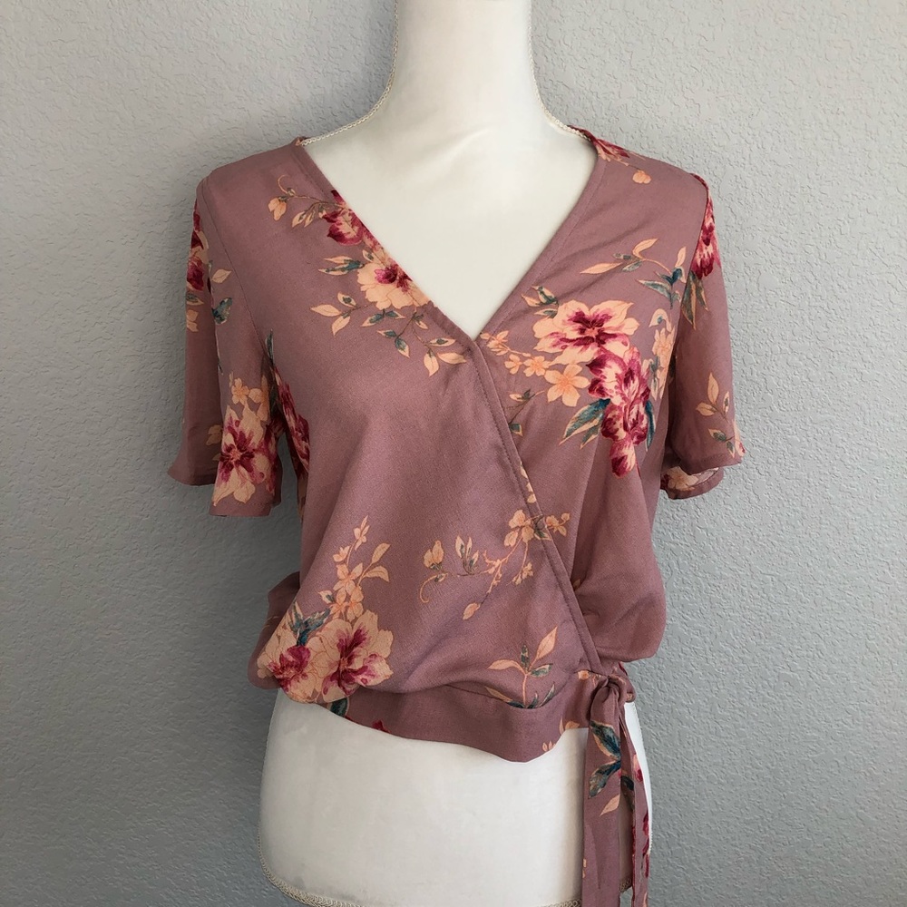 Xhilaration Floral Wrap Top with Tie